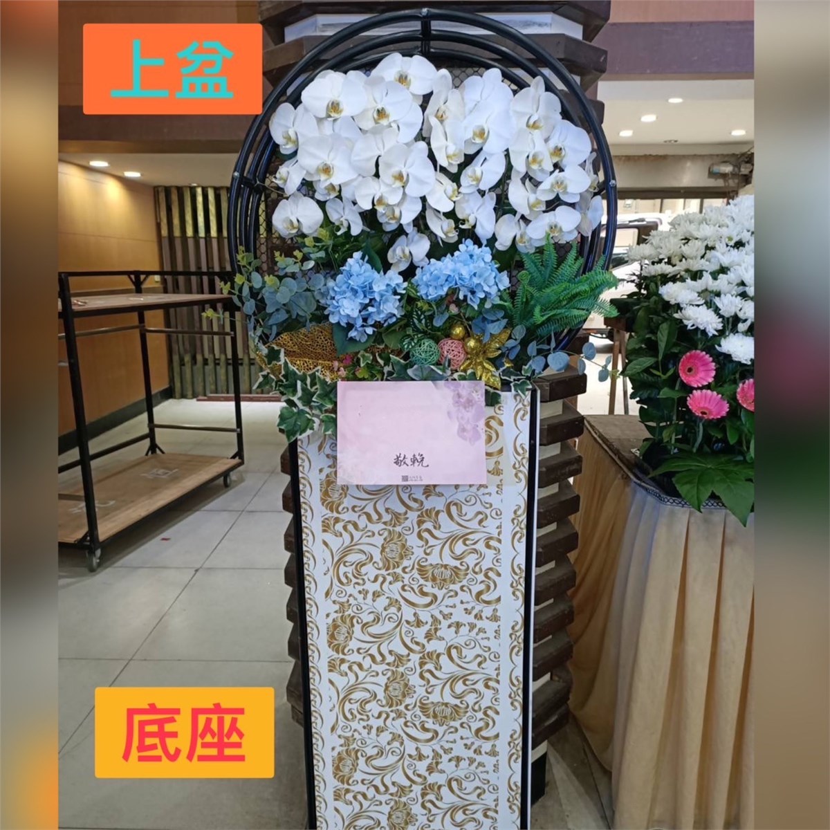 (館內)日式圓框蘭花 (白色或粉色/出租/限館內告別式當天)