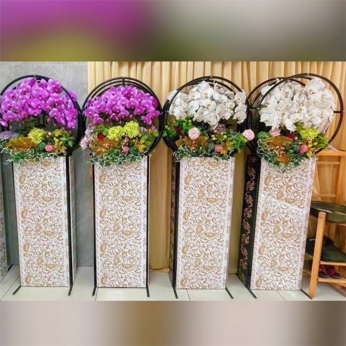 (館外)日式圓框蘭花 (白或粉色蘭花出租/限館外告別式)